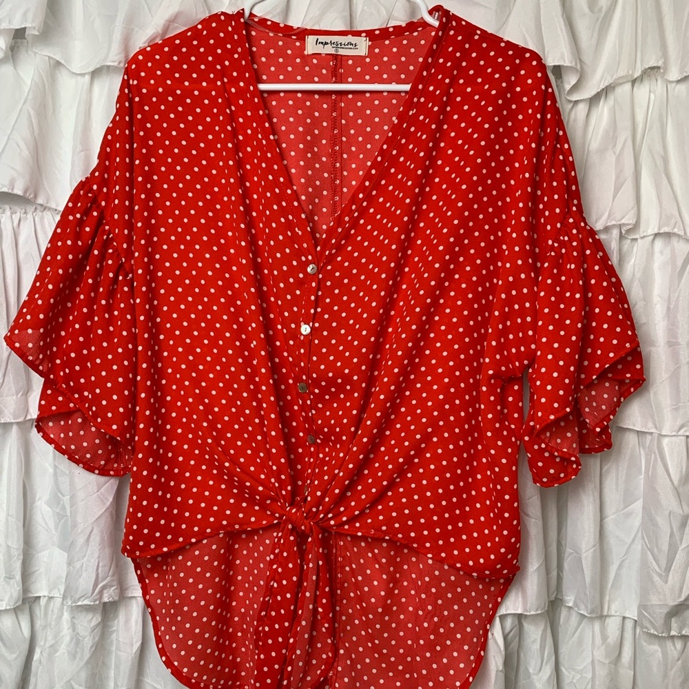 Polka Dot High Low Blouse